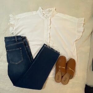 Free assembly white ruffle blouse